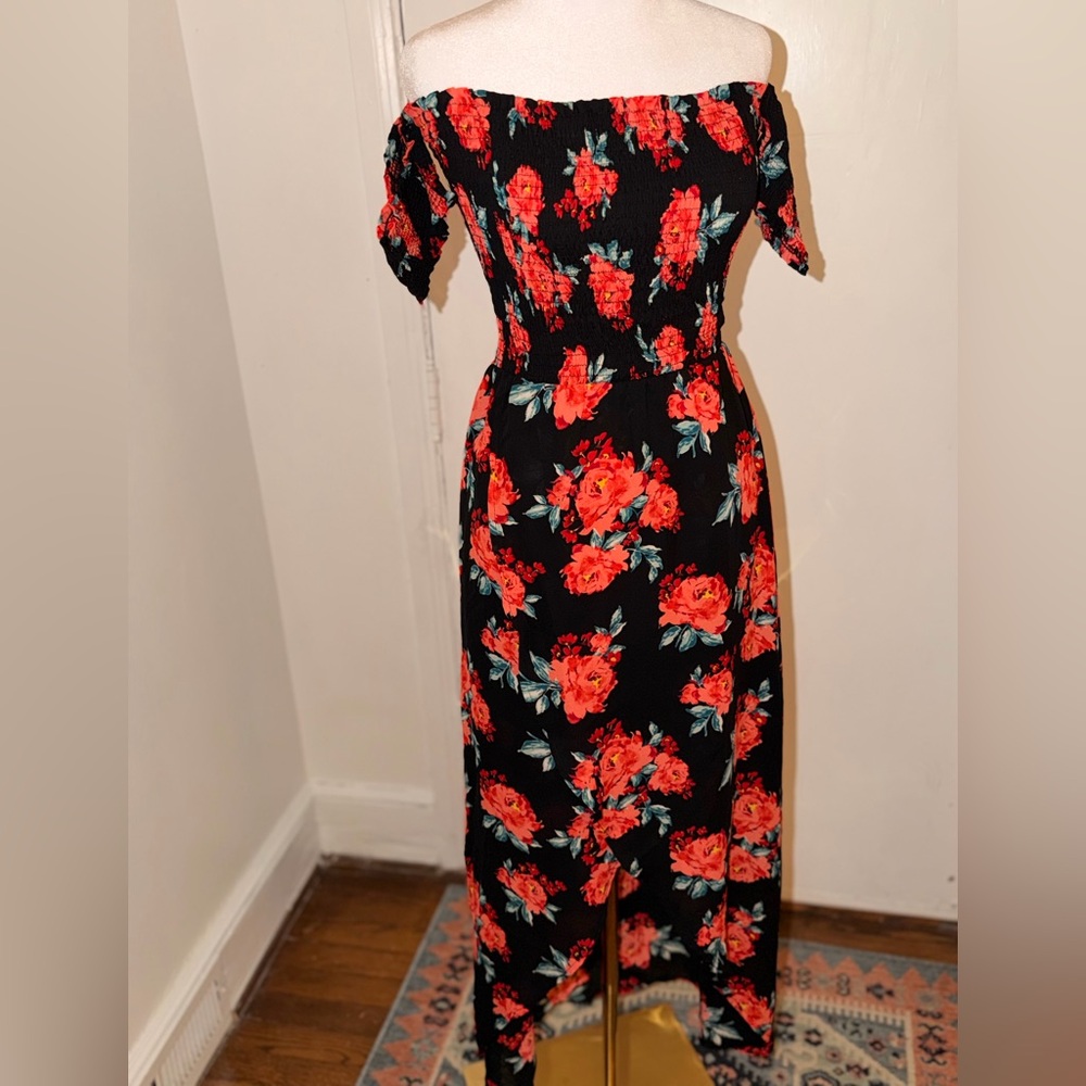 Floral Off-Shoulder Black Dress